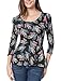 Allegra K Women's Scoop Neck Feather Pattern Puff Sleeves Peplum Top L Black