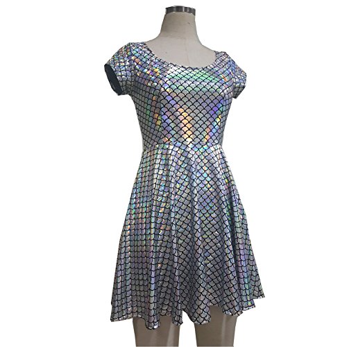 Pinda Silver Holographic Mermaid Scale High Waisted Flare Skater Dress |  Desertcart Suriname