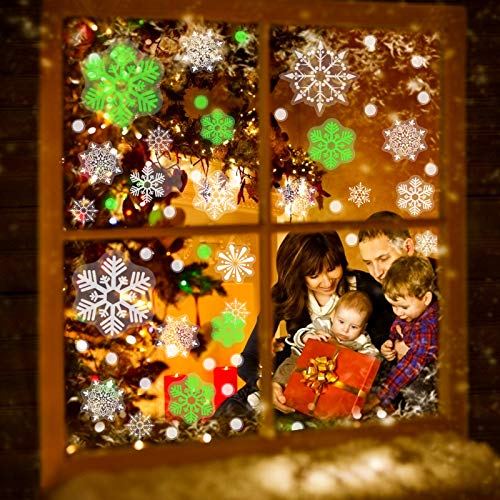 SallyFashion 141PCS Fluorescent Snowflake Window Clings Reusable Window Decals Stickers for Winter Window Decor Christmas Party