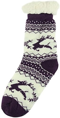 Home Slipper Women's Thick Winter Thermal Warm Fuzzy Fleece Cuff Indoor House Room Non Slip Resistant Slipper Socks,One Size,Purple