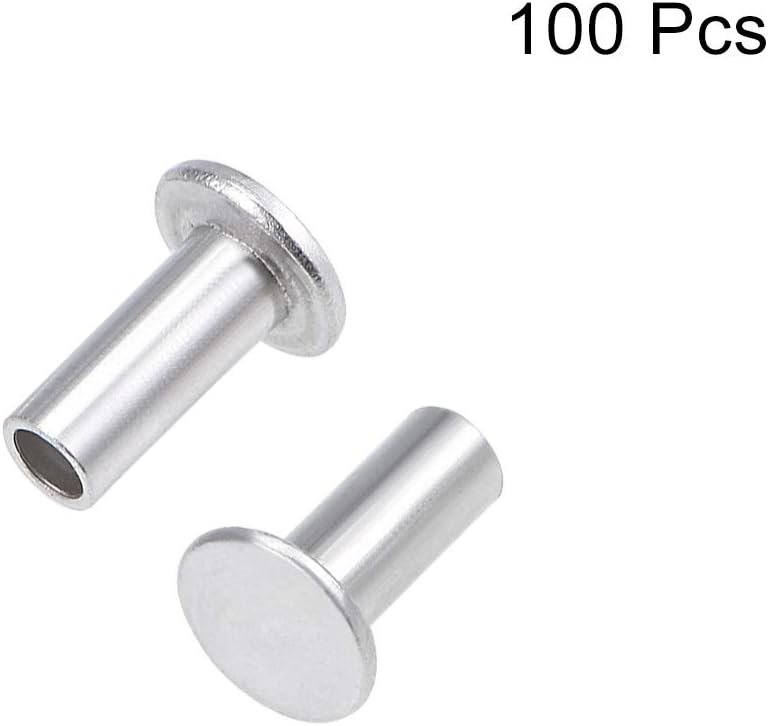 sourcing map 100 Pcs 3mm x 7mm Aluminum Flat Head Semi-Tubular Rivets Silver Tone, M3 x 7mm - Image 4
