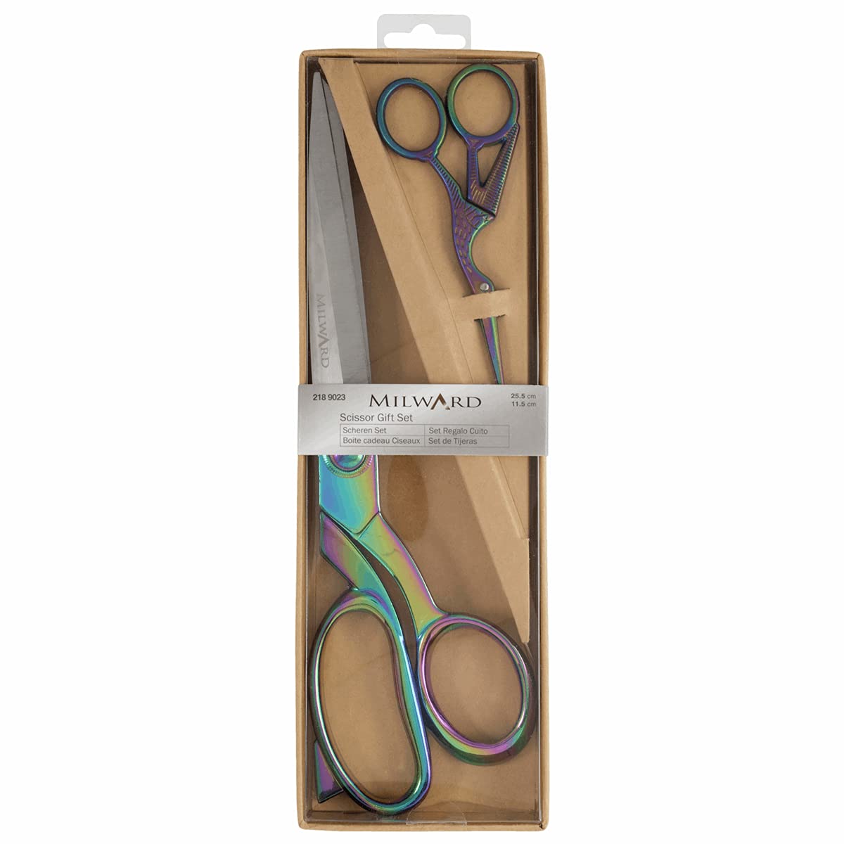 Milward 2189023 Premium Gift Set-Includes Dressmaking Shears and Stork Embroidery Scissors, Rainbow, 25.5cm and 11.5cm