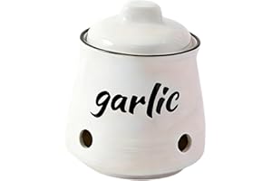 Generic Garlic Keeper Premium Organizer Home Decor Ceramic Countertop Accessories Storage Container Ornament with Lid Garlic 