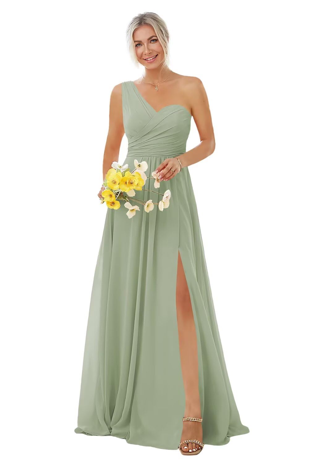 WENKAFO Chiffon Bridesmaid Dresses for Women with Slit Pockets Long One