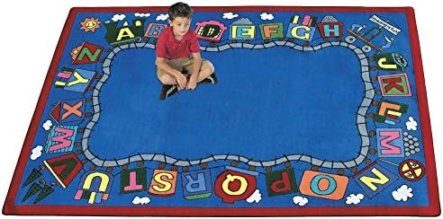 Joy Carpets Kid Essentials Language & Literacy Round Reading Train Rug, Multicolored, 7'7"