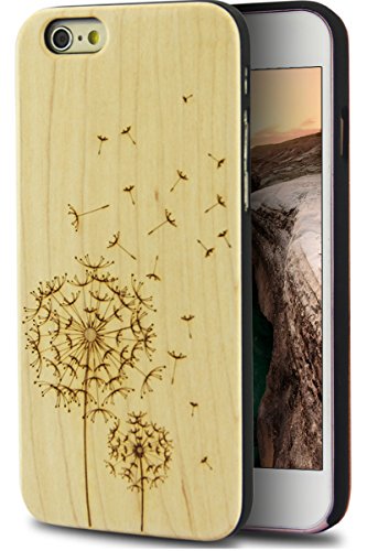 iPhone 6 Plus Wood Case, Wood Cover Case Real Nature Wood Unique Pattern Design Bumper Protective Wooden Hard Back Cover Case with iPhone 6 Plus (Dandelion)