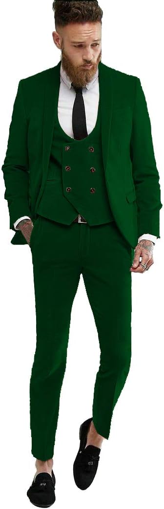 Sxfashbrd Mens Velvet Suits Blazer 3 Piece Slim Fit Jacket Shawl Lapel Tuxedo Outerwear Prom Formal Party Coats
