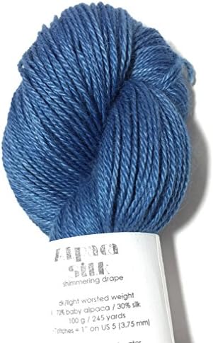 Hand Dyed Alpaca Silk Yarn, Solid Natural Indigo-Double Dyed, Dk Weight, 100 Grams, 245 Yards, 70/30 Baby Alpaca / Mulberry Silk