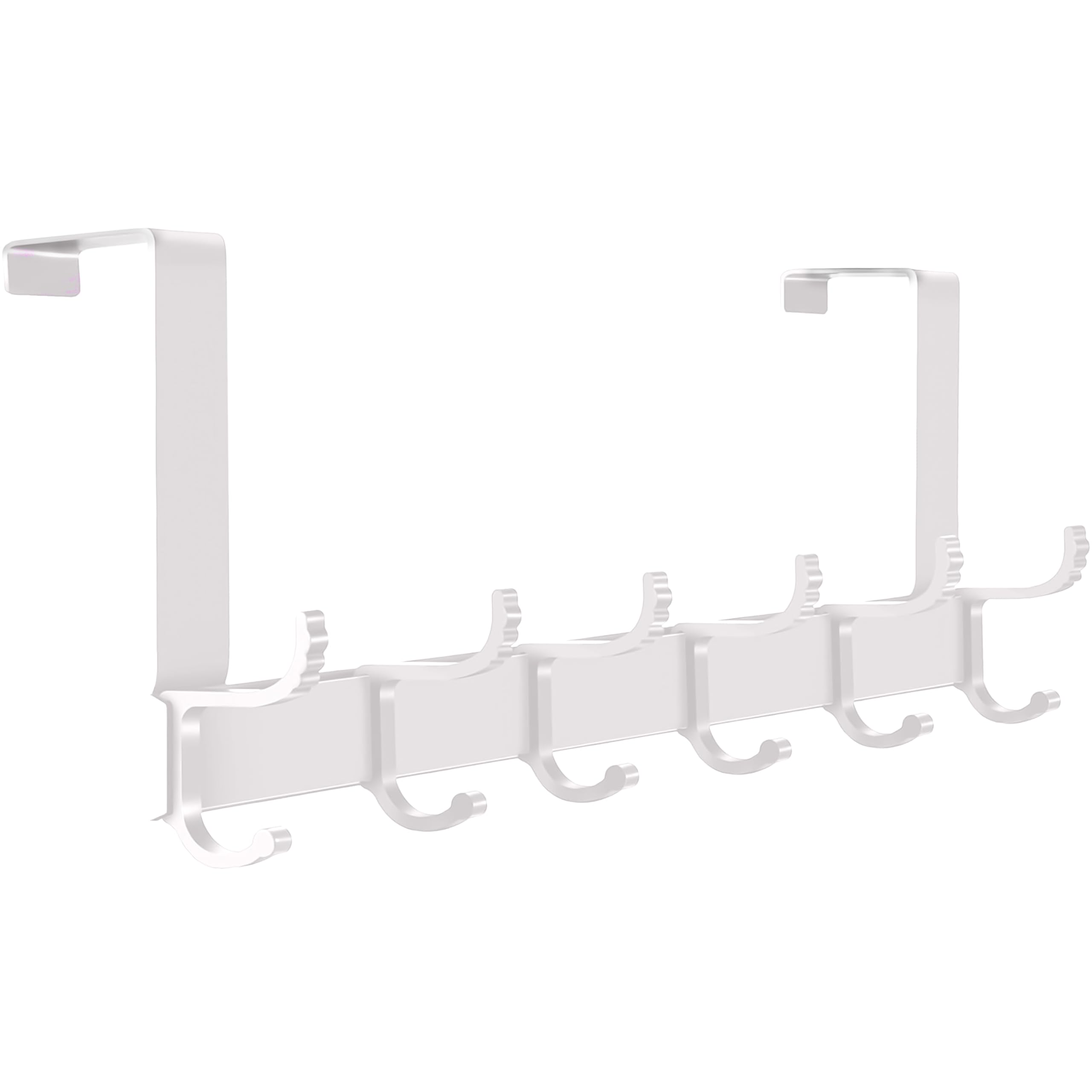 NPFVKSA Adjustable Over The Door Coat Hanger - 6 Double Hooks, Over Door Coat Hooks, Clothes Hanger Suitable for Clothes, Hats, Keys, Towel (White)