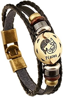 Pisces - Men's Fashion Leather Constellation Braided Rope Bracelet