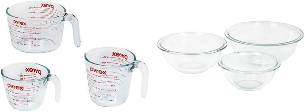 Pyrex Glass Measuring Cup Set (3-Piece, Microwave and Oven Safe), Clear: Kitchen & Dining