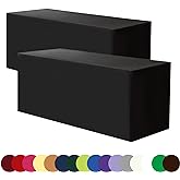 Hstbgdlk BLACK-8FT Tablecloth Fitted Table Covers for 8 Foot Rectangle Tables - Water Resistant Washable Fabric Polyester Table Clothes for Parties, Trade Show(96L x 30W x 30H Inches)