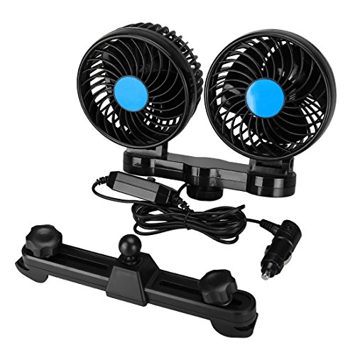 SUPAREE Car Fan, Electric Car Fan 12V DC 360º Rotation Design and 2 Speed Levels Change Summer Air Cooling for Rear Seat Passenger/Pets