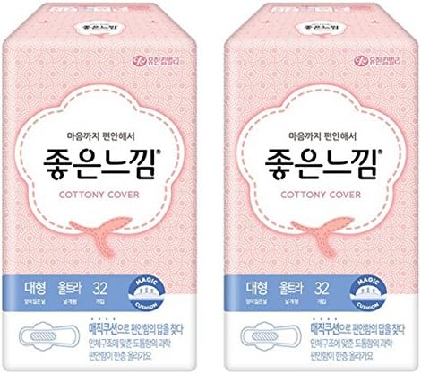 Korea Good Feeling Ultra Large Plus 11" Wing Type Sanitary Napkin, 64 Count (32 x 2)