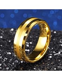 King Will GLORY Anillo de carbono de tungsteno con centro cepillado mate, de 8 mm. Anillo de boda de oro amarillo pulido de 18 quilates, de ajuste cómodo.