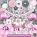 295 pc Elephant Baby Shower Decorations for Girl | It's A Girl | Banner, Napkins, Straws, Paper Decorations, Cake Toppers, Sash, Balloons, Favor Stickers, Guest Book, Confetti, Games | Pink Grey White