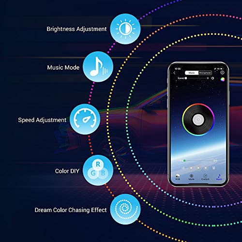 MustWin Car Underglow Neon Accent Lights Dreamcolor Waterproof 2in1 Design Exterior Car Strip