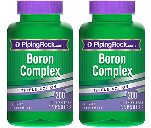 Piping Rock Triple Action Boron Complex 3 mg 2 Bottles x 200 Quick Release Capsules Dietary Supplement