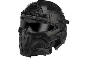 YBJMSFA Airsoft Full Face Mask Tactical Helmet, with Built-in Tactical Headset/Anti-Fog Fan Sliding Goggles for CS Paintball, Hunting, Outdoor Sports