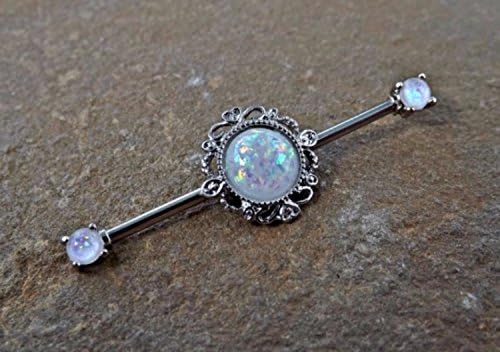 White Glitter Opal Industrial Barbell Scaffold Piercing 14ga Body Jewelry Piercing Jewelry