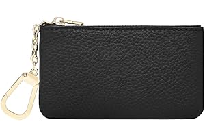 Masien Rauder Luxury Zip Key Chain Pouch | Mini Coin Purse Wallet Card Holder with Clasp | for Men Women (Black - Pebbled Leather)