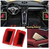 Xotic Tech 2pcs Red Door Armrest Organizer Storage Box for Porsche 911 Boxster Cayman 2013-2019