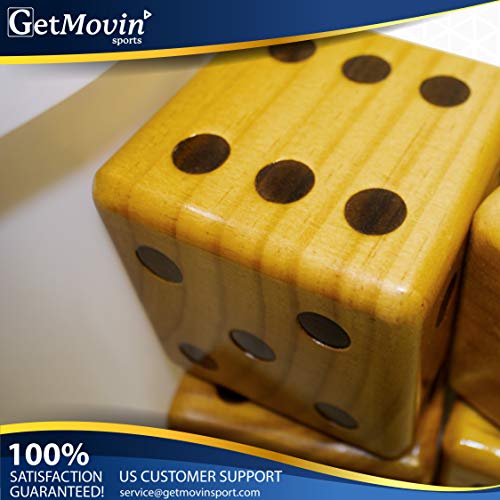 GETMOVIN SPORTS Stained Yardzee and Yard Farkle Dice Set (All Weather) Roll Bucket and Scorecard - Includes 6 Dice, Dry Erase Scorecard W/Marker, Roll Bucket, Lid for Storage (Dark Stain) - Thumbnail 4