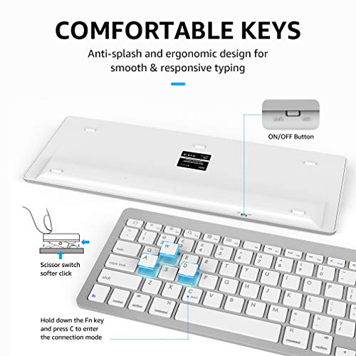 inphic Ultra-Slim Bluetooth Keyboard Mouse Combo Wireless UK Layout Compatible with iPad 10.2/9.7, iPad Air 10.5, iPad Pro 11/12.9, iPad Mini 5/4, iPhone and other Bluetooth Enabled Devices, White