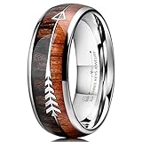 Three Keys Jewelry 8mm Tungsten Wedding Ring Koa Wood Zebra Wood Arrows Inlay Vikings Hunting Ring Band