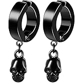 Unisex Gothic Kpop Emo Black Stainless Steel Feather Circle Ring Spike Tassel Chain Dangle Drop Earrings Piercing Jewelry Huggie Hoop Earring Gift for Men Women Teens