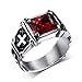UOKOHO Men's Vintage AAA Ruby Red Stone Titanium and Stainless Steel Christian Religion Cross Ring Size 12