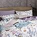 Wake In Cloud - Birds Duvet Cover Set, Sateen Cotton Bedding, Watercolor Botanical Floral Flower Tree Leaves Pattern Printed in Light Purple Lilac, with Zipper Closure (3pcs, Queen Size)