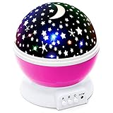 Lizber Baby Night Lighting Lamp Moon Star Projector 360 Degree Rotation - 4 LED Bulbs 9 Light Color Changing With USB Cable, Unique Gifts for Men Women Kids Best Baby Gifts Ever, Christmas gift, Pink
