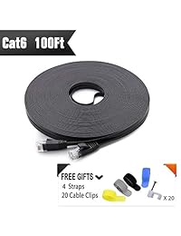 Cat 6 Ethernet Cable Black 100ft (a un precio de Cat5e pero mayor ancho de banda) Flat Flat Network Cable - Cat6 Patch Ethernet Patch Short - Cat6 Computer Cable With Snagless Connectors RJ45