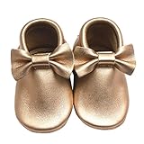 Sayoyo Baby Gold Bow Tassels Soft Sole Leather Infant Toddler Prewalker Shoes