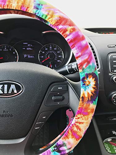 Steering Wheel Cover | Cute Steering Wheel Covers | Handmade Christmas Gifts | Tie Dye Pink Purple Orange Green Aqua Blue - Thumbnail 2