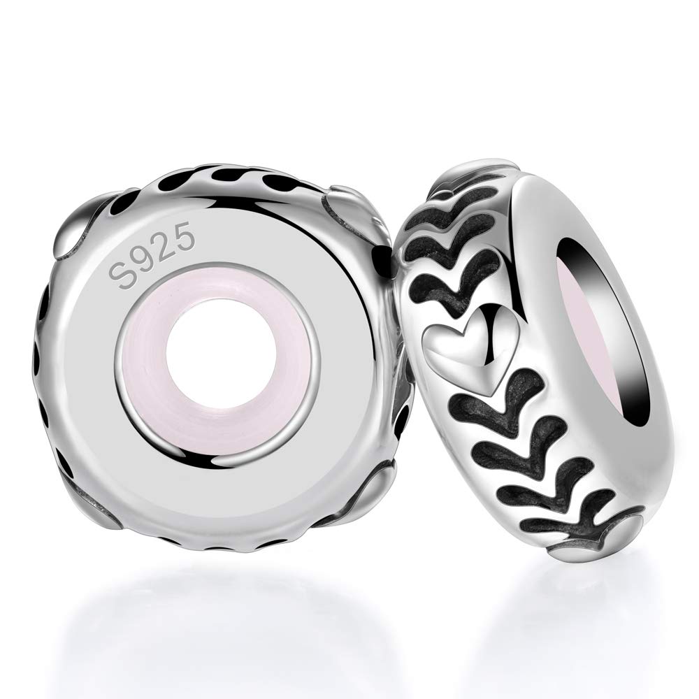 Lovans 2 PCS 925 Sterling Silver Rubber Spacer Stopper Bead for Europe Bracelets Jewelry Gift for Her Women (Pattern)