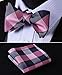 HISDERN Pink Bow Ties for Men Check Plaid Bowtie Self Tie and Pocket Square Classic Formal Tuxedo Wedding Bowties Handkerchief Set