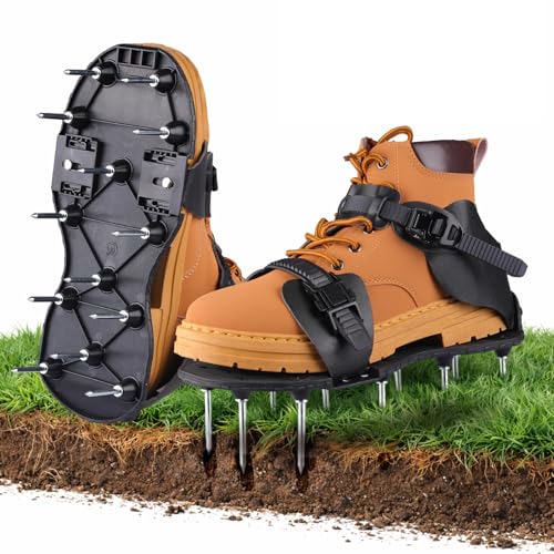 Qdreclod Aeration Shoes for Lawn, Lawn Aerator Shoes for Grass, Stainless Steel Spikes Aerator Lawn Shoes with Adjustable Straps for Patio/Yard/Garden for Easy Yard Aeration (Black)
