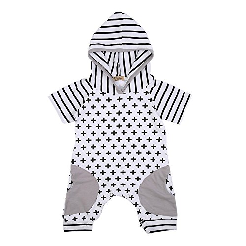 Sunsent Cute Infant Baby Girls Boy Hooded Short Sleeve Striped Romper Cross Jumpsuit Playsuit Outfits Costume
