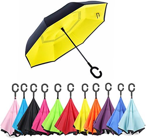 Aweoods Double Layer Inverted Umbrella Cars Reversible Umbrella (Lemon yellow)