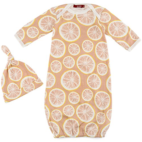 MilkBarn Newborn Gown and Hat Set (Grapefruit), 0-3 Months