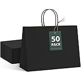 GSSUSA Gift Bags Large with Handles 16x6x12 Black 50Pcs, Kraft Paper Bags Bulk for Small Business, Paper Shopping, Grocery, Shopping bag for Boutique, Merchandise