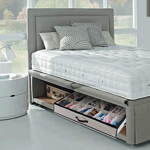 Woffit Under The Bed Shoe Organizer Fits 12 Pairs - Made with Sturdy & Breathable Materials - Set of 2 Underbed Storage Solution for Kids & Adults (Men & Women) Shoes