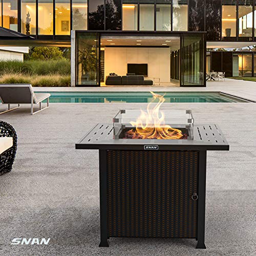 Propane Gas Fire Pit Table, Glass Wind Guard, SNAN Outdoor 50,000 BTU
