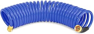 HoseCoil 3/8 inch Self Coiling Garden, Marine, RV, Outdoor Water Hose (25 feet, Blue)