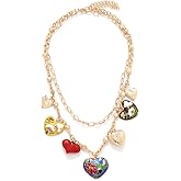 LUREME Boho Love Necklace - 7 Charm Golden Pendant Necklace, Adjustable Layered Jewelry for Women (nl006379)