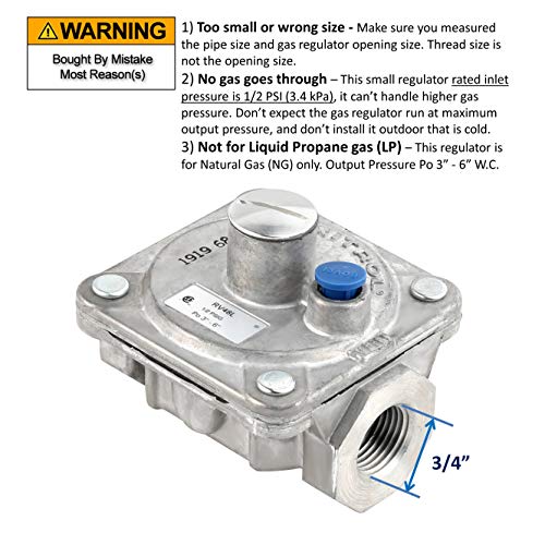 WOLF 1/2" NPT Natural Gas Pressure Regulator 3" to 6" Water Column