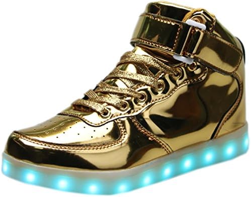 LED Light Up Hi-Top Shoes 11 Color Patterns, USB Rechargeable, Sneakers for Men, Women, Boys, &amp; Girls (26 EU/ 7.5-8 Toddler, Gold)