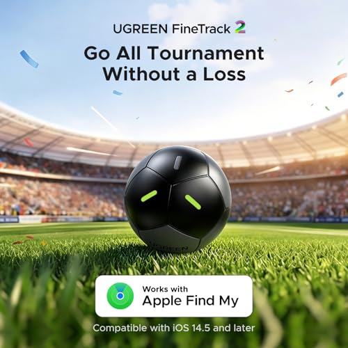 UGREEN FineTrack2 Soccer-Shaped Air Tracker Tag (iOS Only), Bluetooth Key Finder Compatible with Apple Find My, 7-Year Battery Life Smart Locator for Keys Luggage Wallet, Glow in The Dark, Waterproof